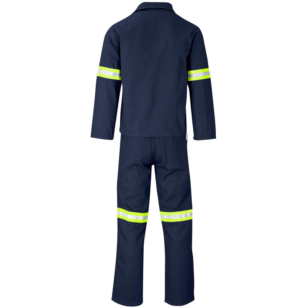 Technician 100% Cotton Conti Suit - Reflective Arms & Legs - Yellow Tape - Navy — view 2