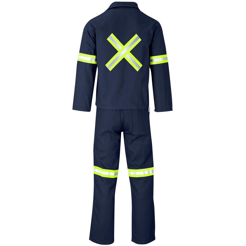 Technician 100% Cotton Conti Suit - Reflective Arms, Legs & Back - Yellow Tape - Navy — view 3