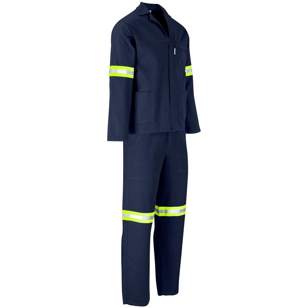 Technician 100% Cotton Conti Suit - Reflective Arms, Legs & Back - Yellow Tape - Navy — view 2