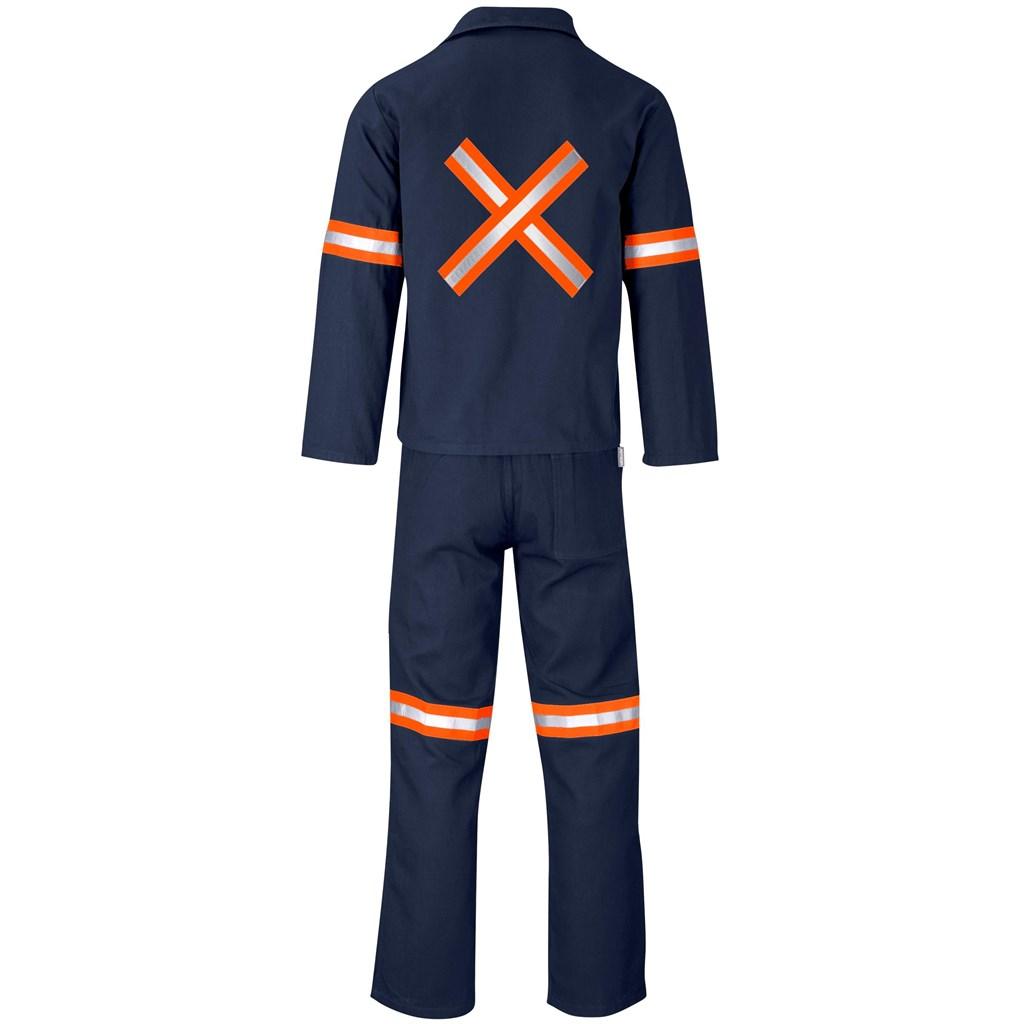 Technician 100% Cotton Conti Suit - Reflective Arms, Legs & Back - Orange Tape - Navy — view 2