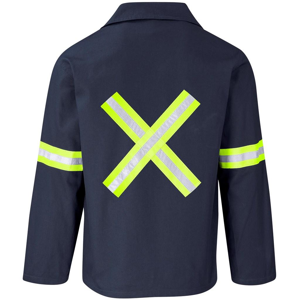Artisan Premium 100% Cotton Jacket - Reflective Arms & Back - Yellow Tape - Navy — view 3