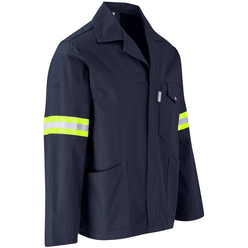 Artisan Premium 100% Cotton Jacket - Reflective Arms & Back - Yellow Tape - Navy — view 2