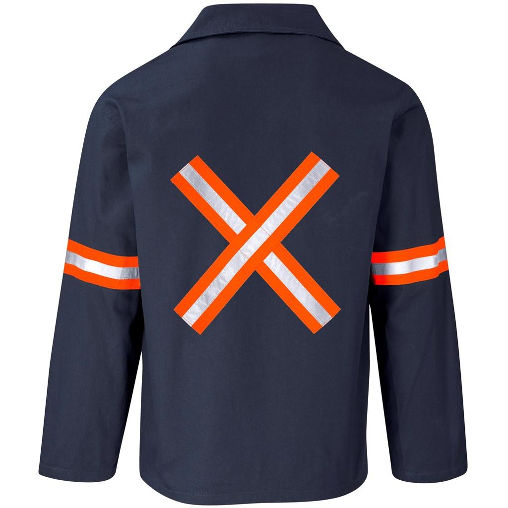 Artisan Premium 100% Cotton Jacket - Reflective Arms & Back - Orange Tape - Navy — view 2