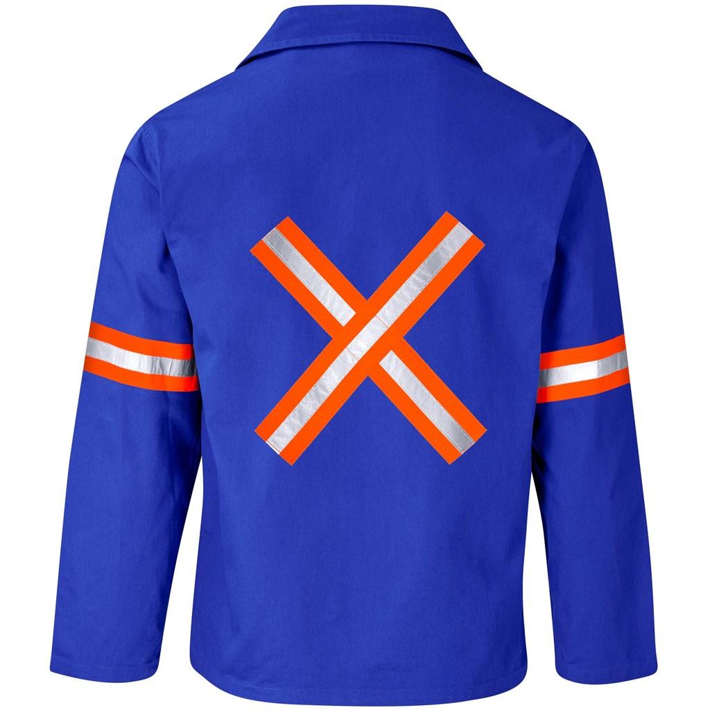 Artisan Premium 100% Cotton Jacket - Reflective Arms & Back - Orange Tape - Royal Blue — view 3