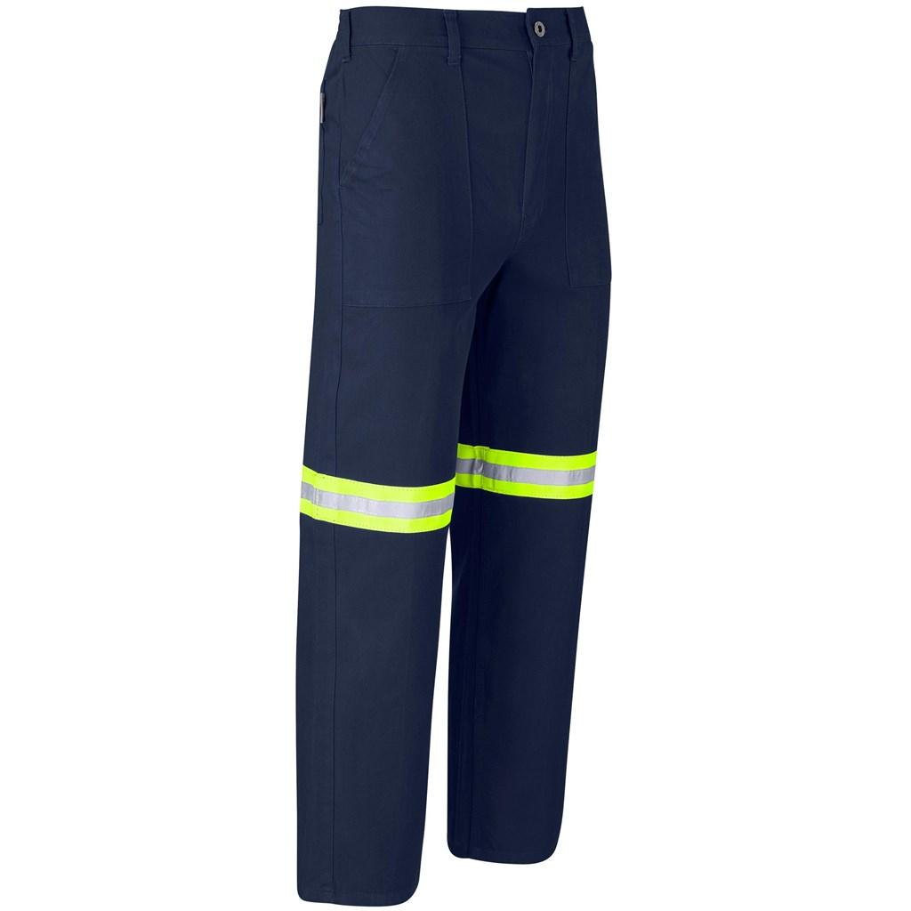 Artisan Premium 100% Cotton Pants - Reflective Legs - Yellow Tape - Navy — view 3